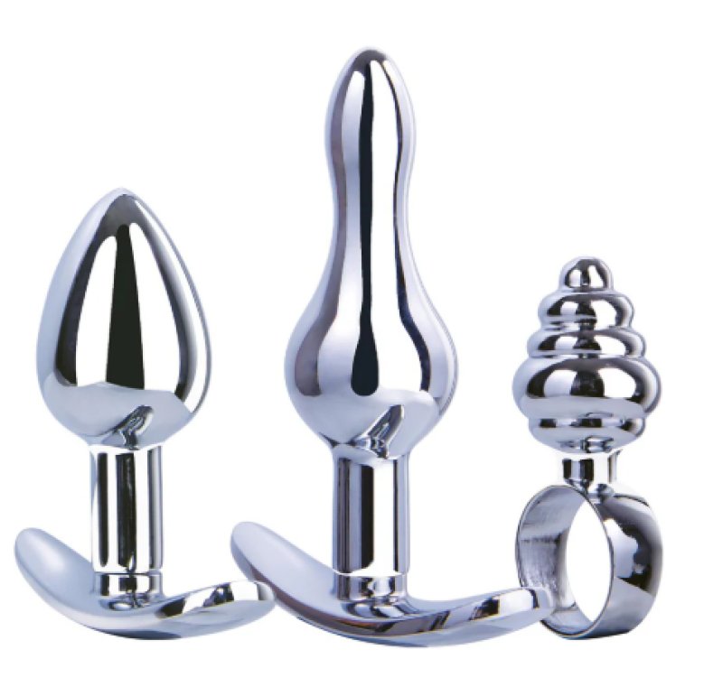 Hardware Gear Metal Butt Plug Kit 3 Pack Mini Silver Metal Butt Plugs