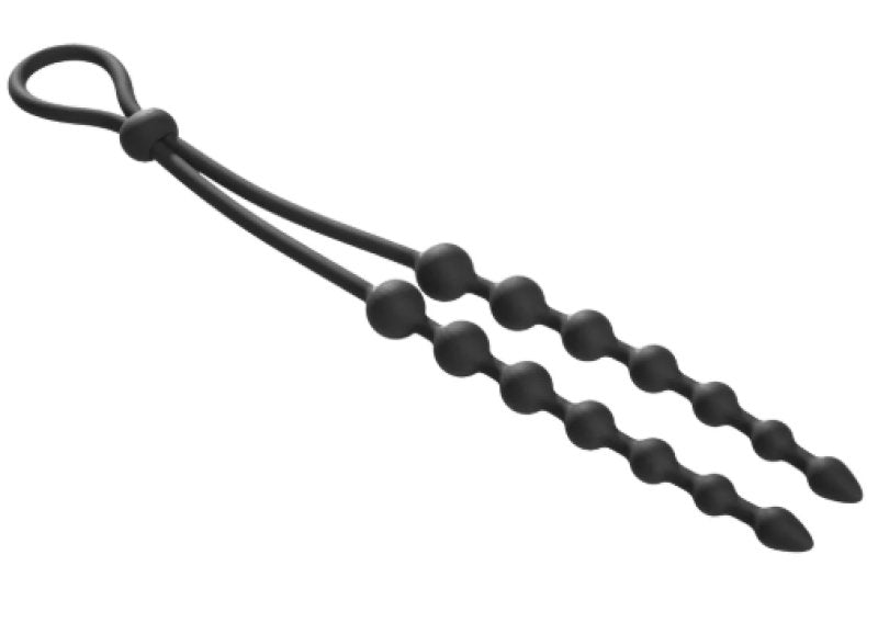 Arse Beads Adjustable Cock Ring with 8 Inch Double Ball Beads in Black Silicone > Anal Range > Anal Beads