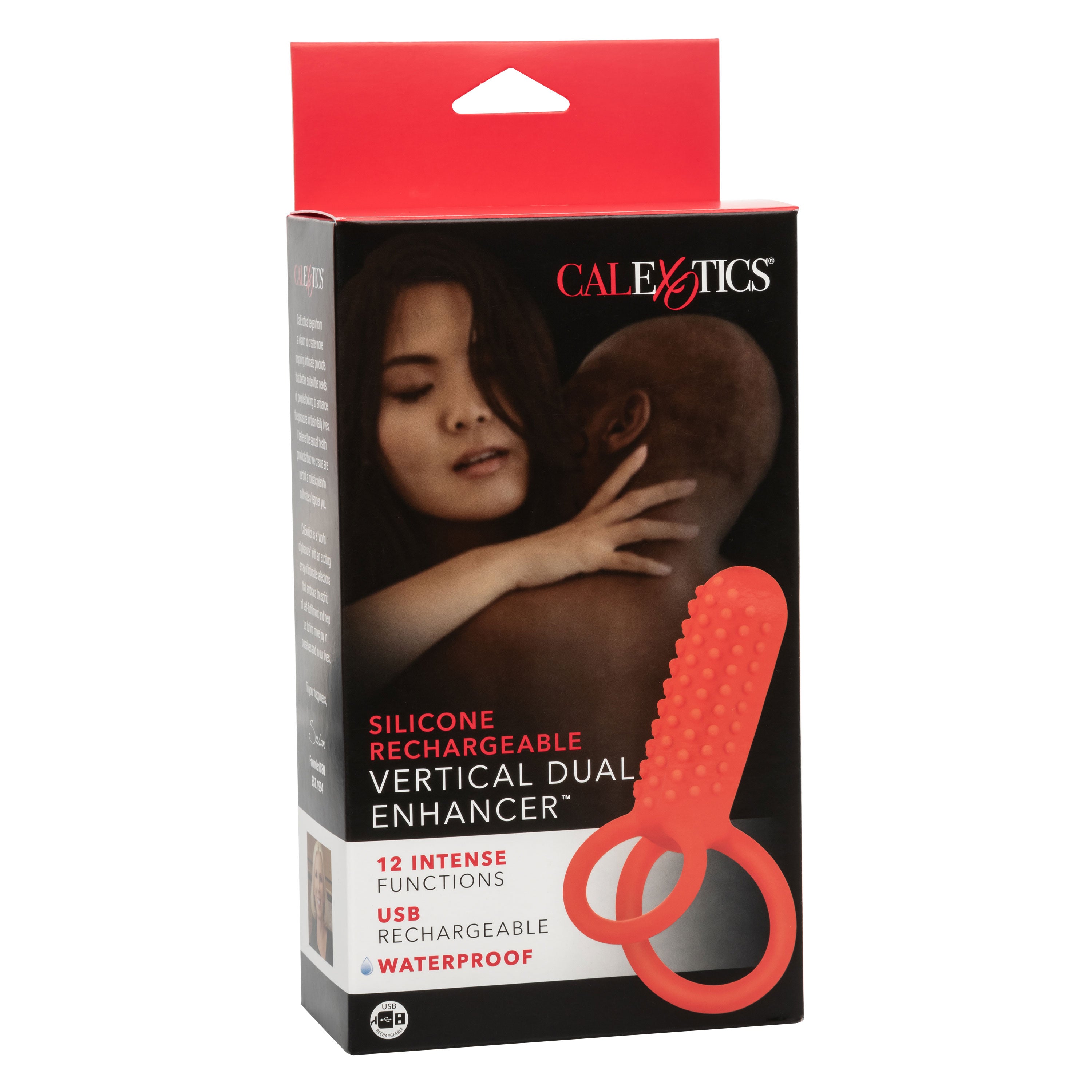 CalExotics Silicone Vertical Dual Enhancer Red Waterproof with 12 Intense Vibration Functions Red > Cock Ring > Vibrating