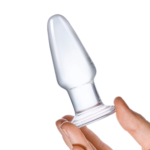 Glas 3.5 Inch Clear Hand Blown Glass Butt Plug with Tapered Tip for Beginner-Friendly Anal Play > Glass > Toys