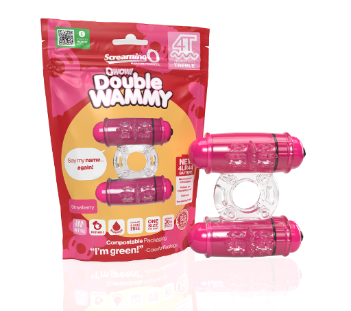 Screaming O 4T Double Wammy Vibrating Ring Strawberry Color One Size Default Title Cock Rings Vibrating
