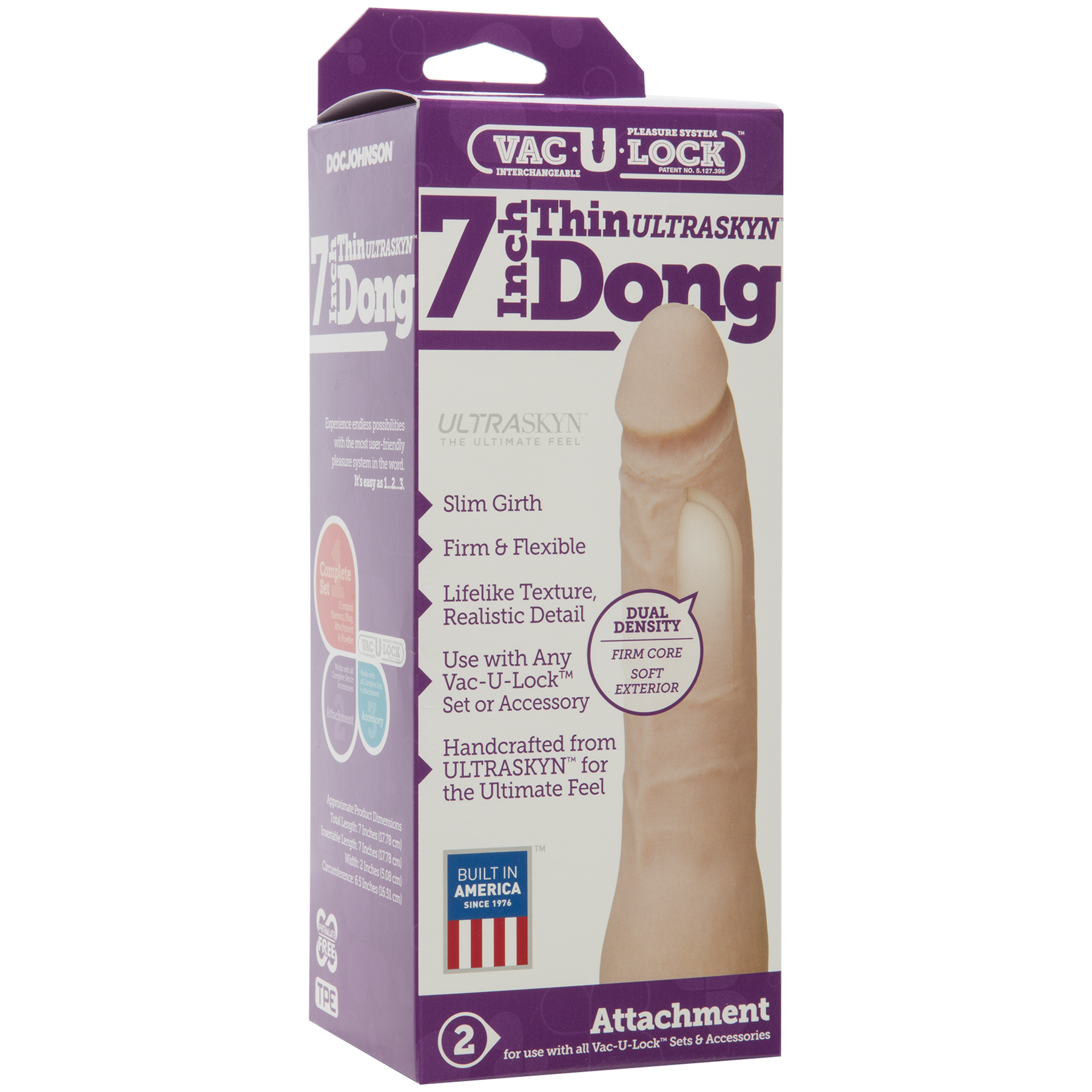 Vac-U-Lock 7 Inch Ultraskyn Thin Dong Vanilla Realistic Toy Dongs Realistic