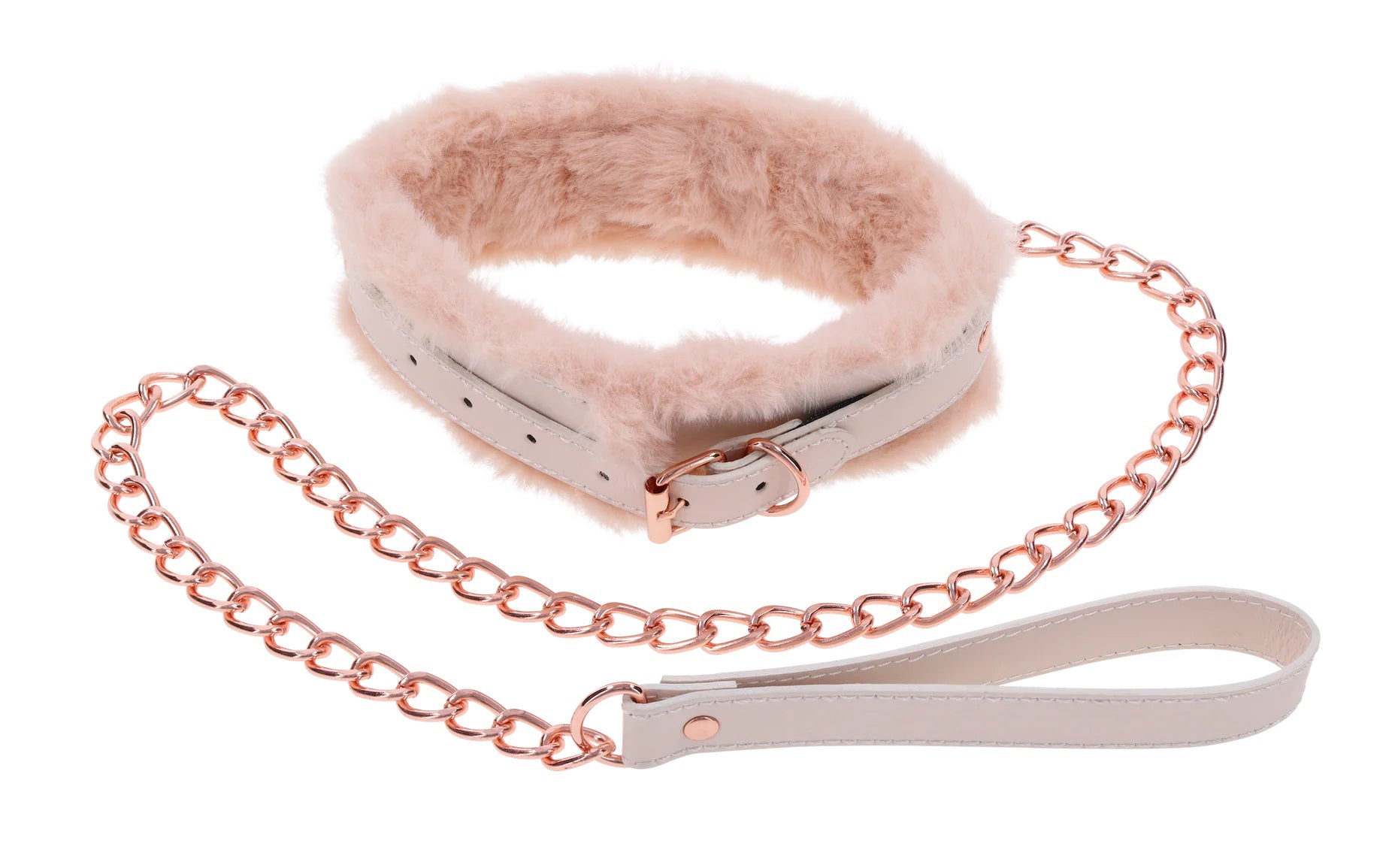 Peach Faux Fur Collar And Leash Set With Rose Gold Luxury > Bondage Gear > Collars & Leashes
