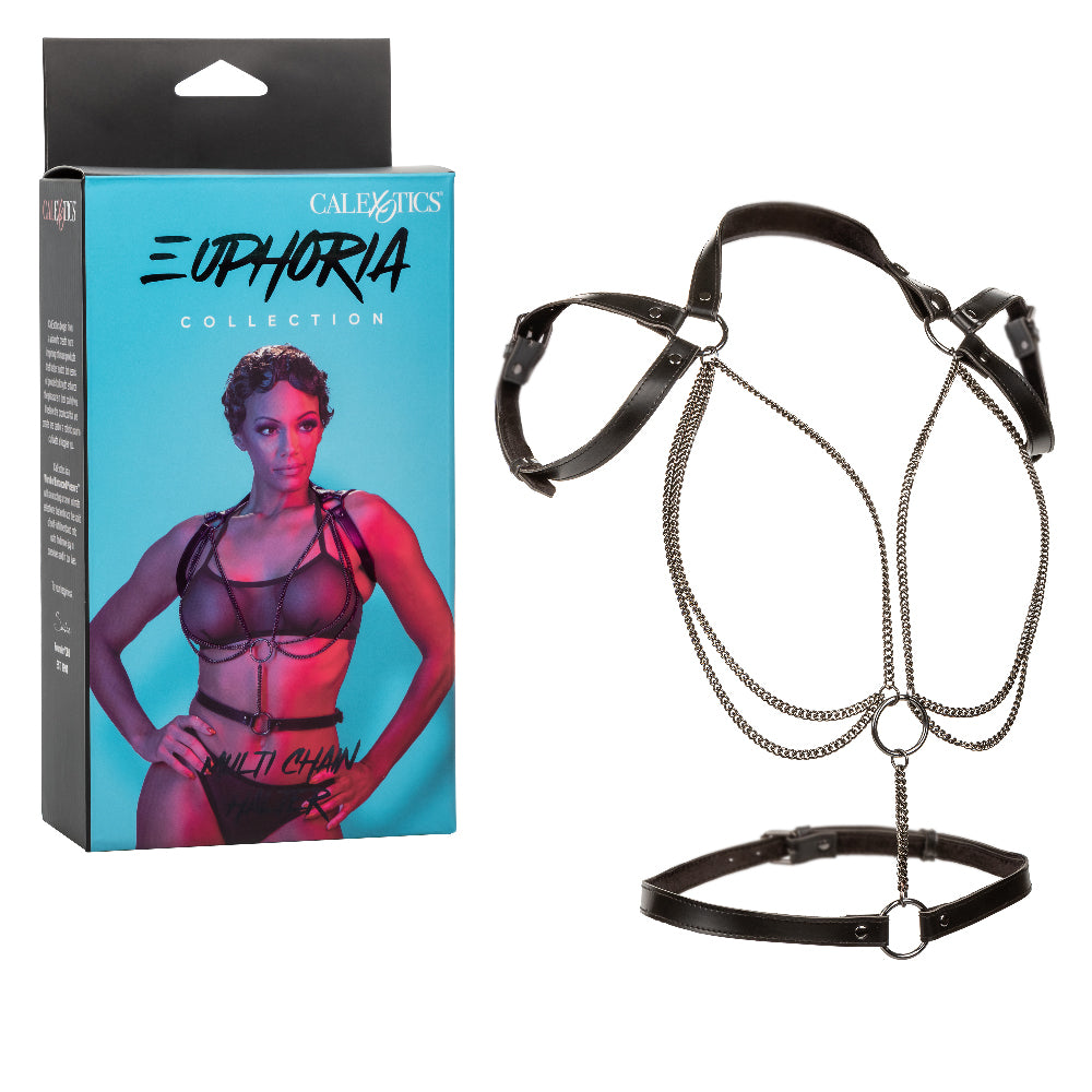 Euphoria Collection Multi Chain Halter Harness with Velvet and Vegan Leather in Black, Adjustable Size Black > Clothes > Womens Harnesses