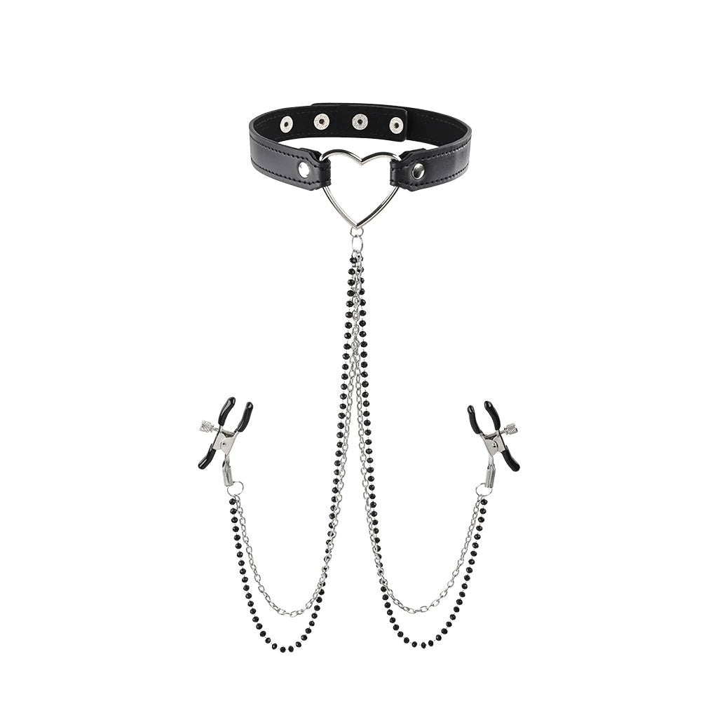 Sex & Mischief Amor Adjustable Collar with Nipple Clamps – Erotic Clothing Accessory Black > Sex Toys > Nipple Clips