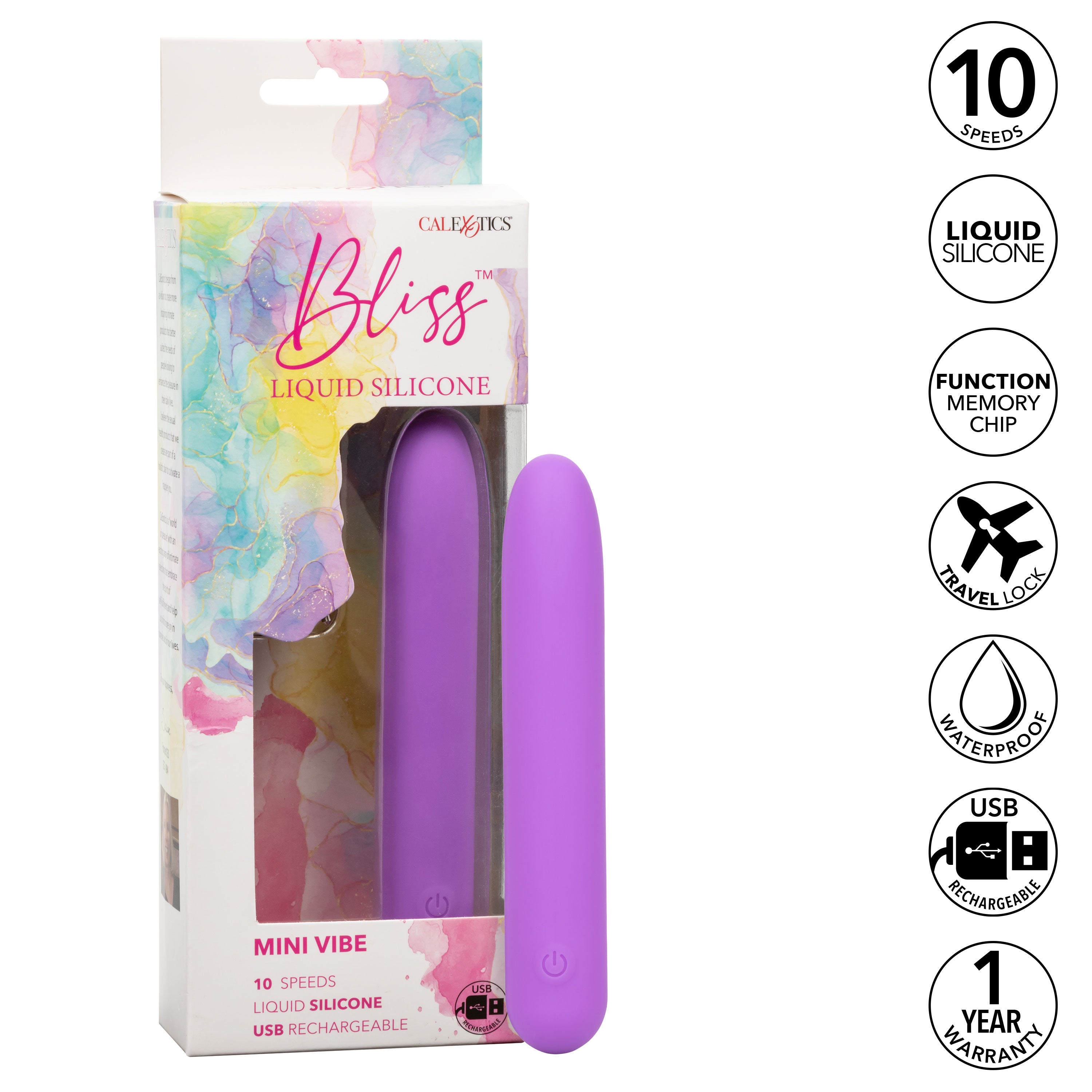 Bliss Liquid Silicone Mini Vibe Purple Rechargeable 10-Speed 4-Inch Vibrator BULLETS