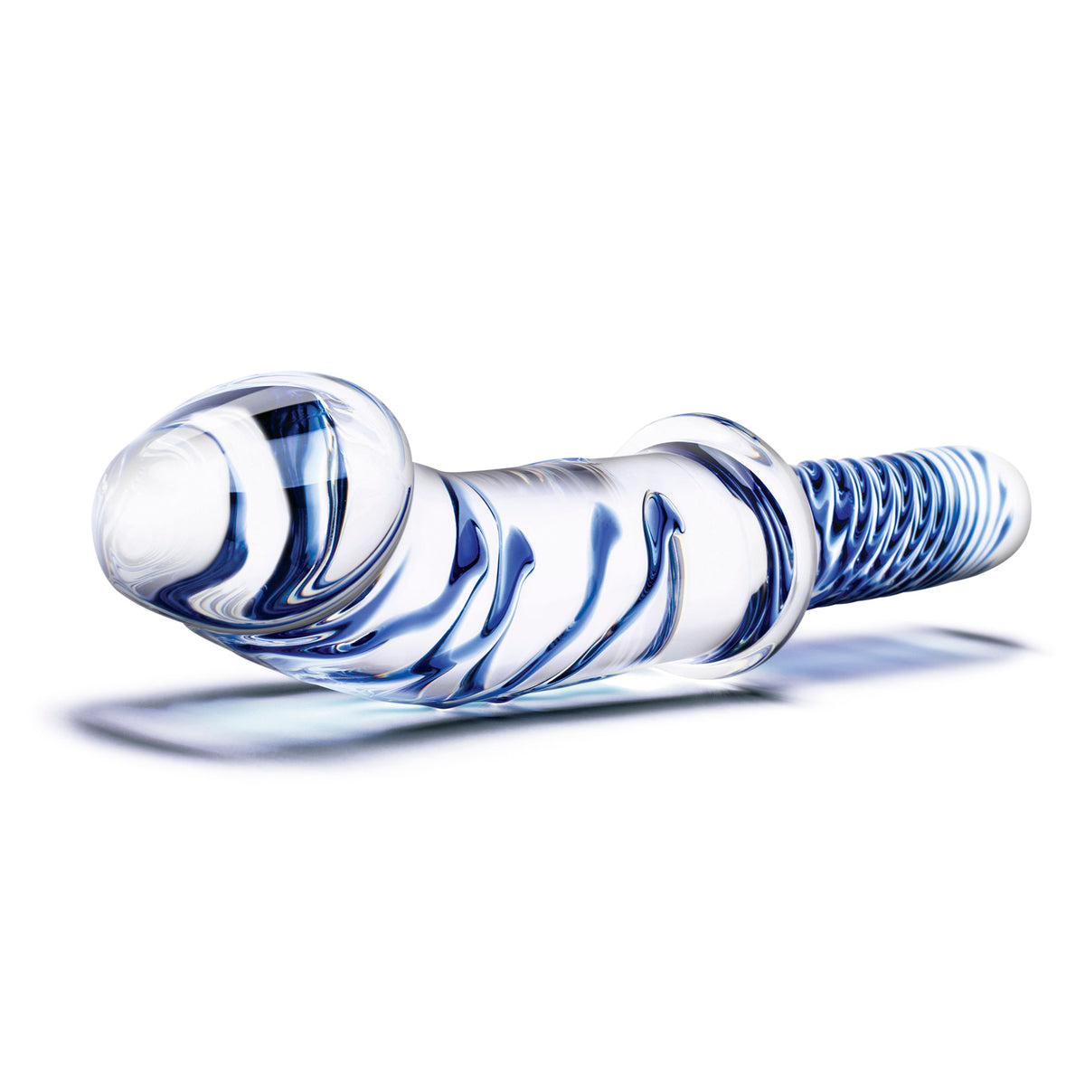 Glas 11 Inch Realistic Double Ended Blue and White Glass Dildo With Handle > Glass > Dildos