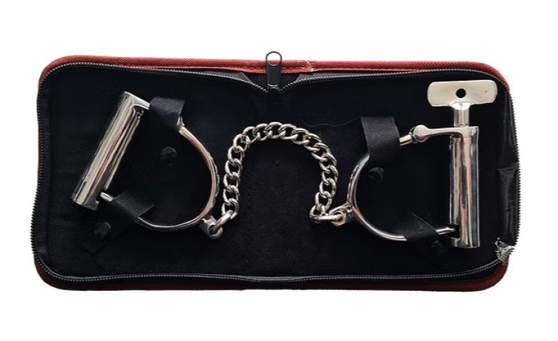 Rouge Stainless Steel Wrist Shackles with Chain and Lock – Bondage Restraints > Bondage Gear > Restraints