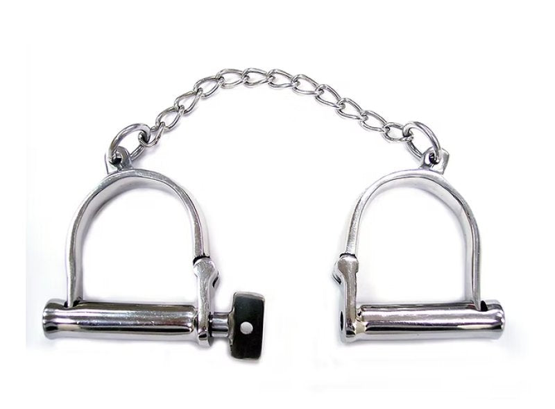 Rouge Stainless Steel Wrist Shackles with Chain and Lock – Bondage Restraints > Bondage Gear > Restraints