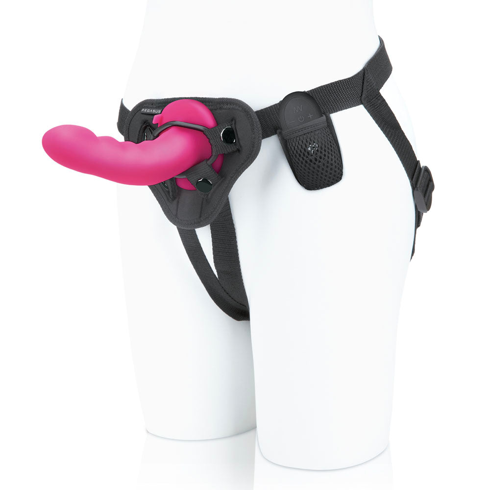 Pegasus 6 Inch Wireless Remote Control Curved Ripple Vibrator With Harness Pink > Dildos > Strap On Dildos