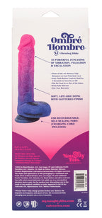 Naughty Bits Ombré Hombre XL Vibrating Dildo in Pink and Blue with Glitter Finish > Vibrators > Realistic Vibrators