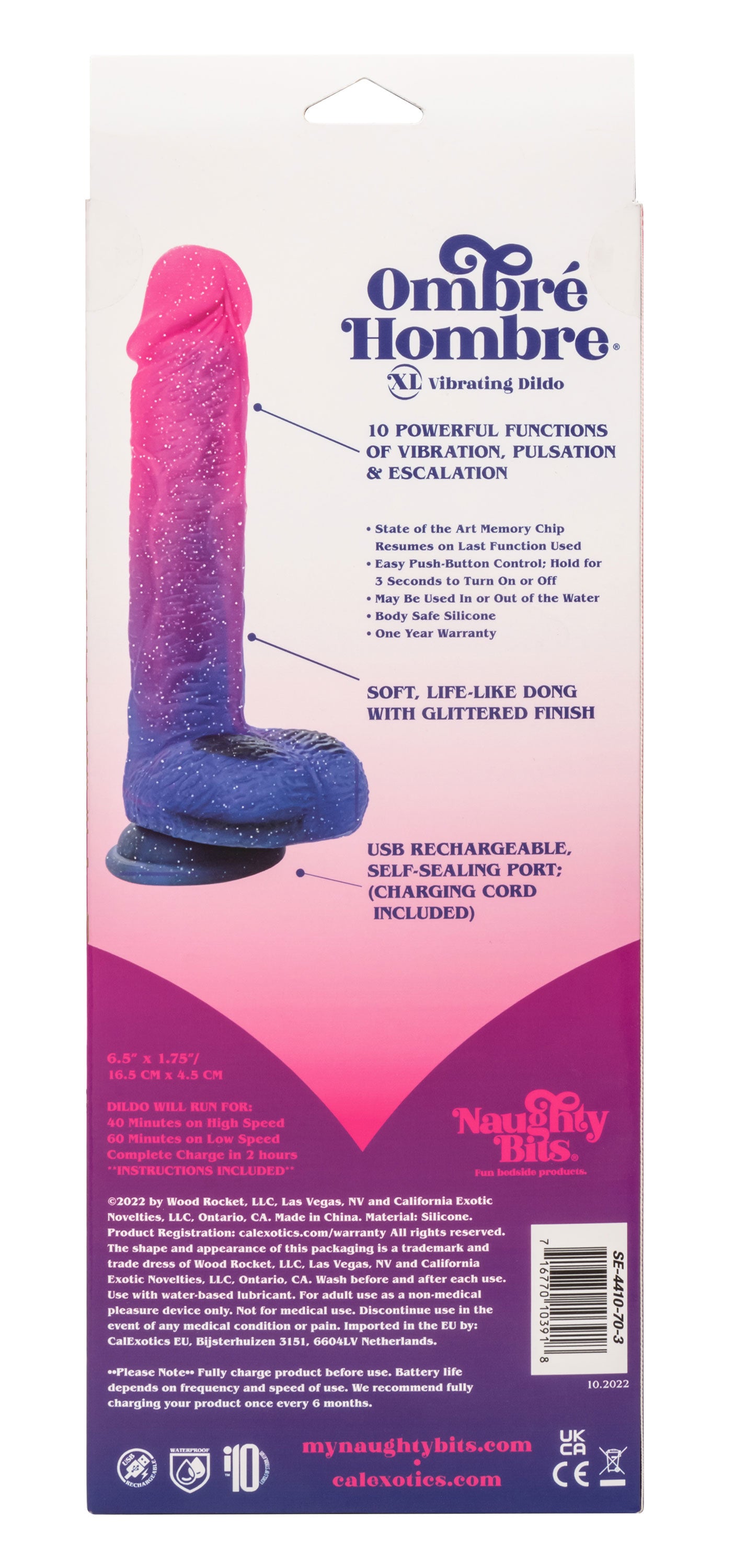 Naughty Bits Ombré Hombre XL Vibrating Dildo in Pink and Blue with Glitter Finish > Vibrators > Realistic Vibrators