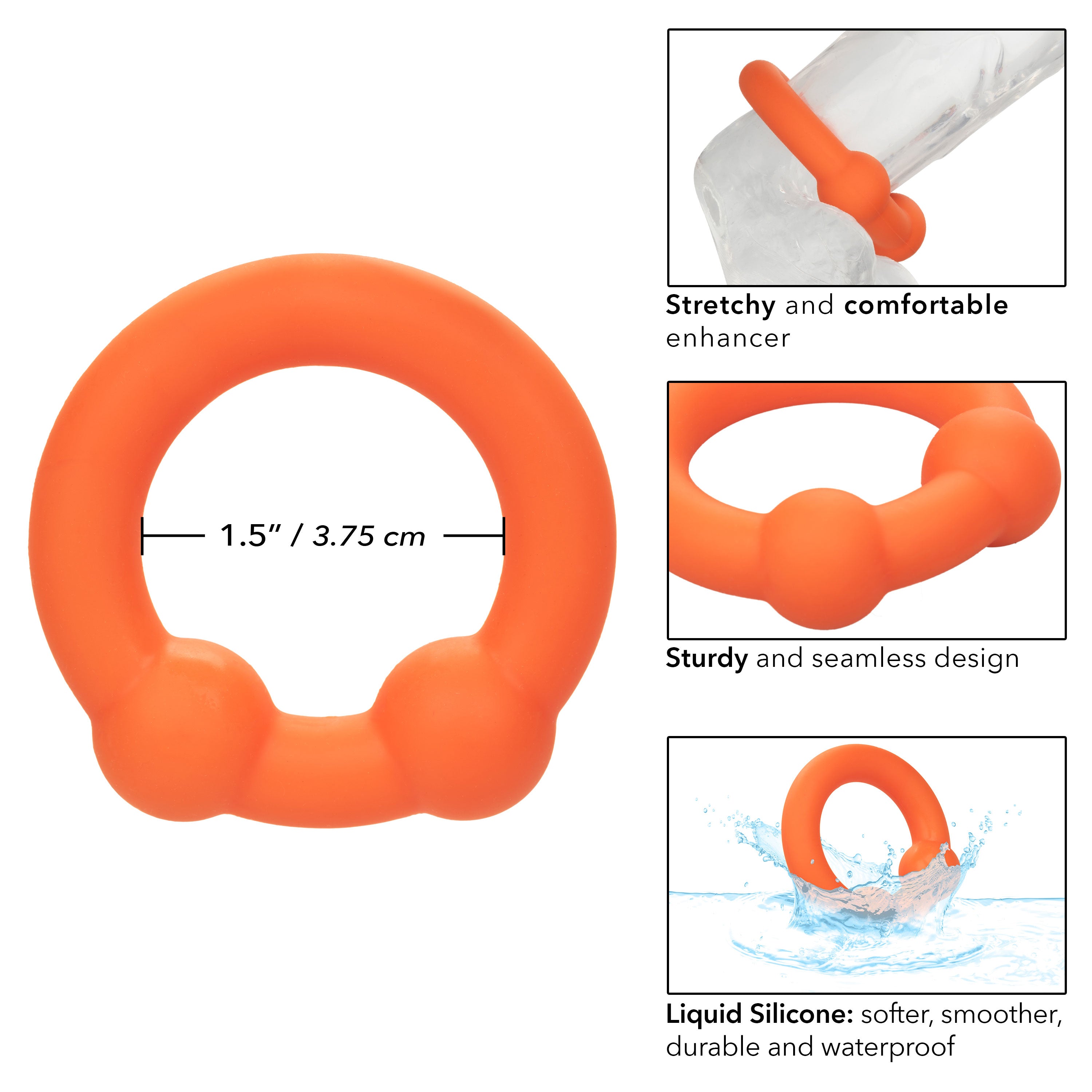 Alpha Liquid Silicone Dual Ball Ring Orange Ultra Stretchy Enhancer Ring Default Title > Cock Ring > Single