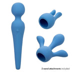 Couture Collection™ Body Wand Kit Blue Silicone Waterproof with Dual and Triple Teaser Attachments > Sex Toys > Massage Wands