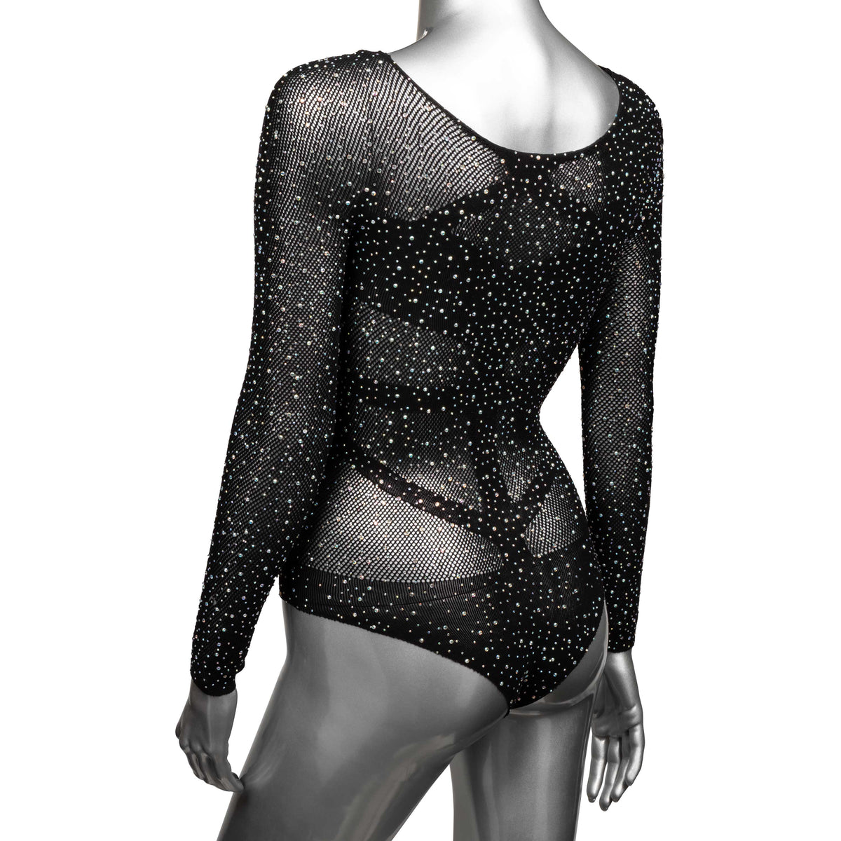 Radiance Long Sleeve Black Mesh Bodysuit – Rhinestone Lingerie > Clothes > Bodies and Playsuits