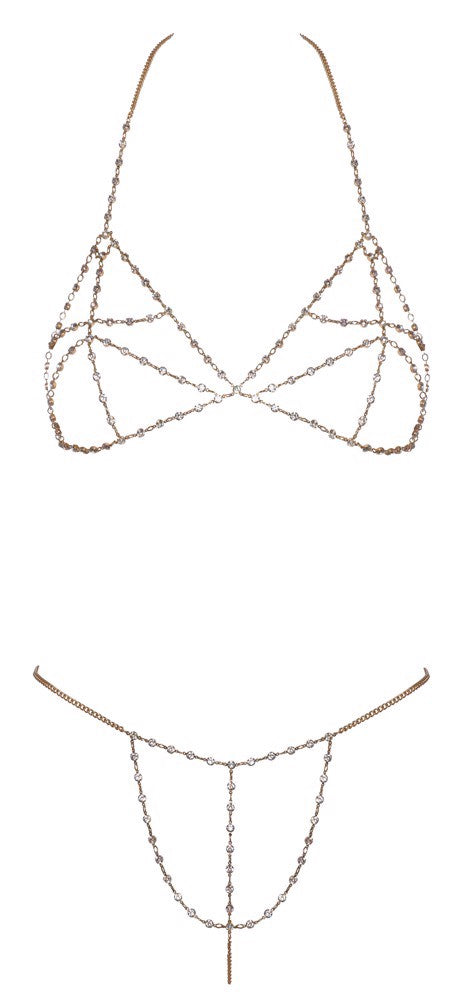 Cottelli Bra and String Set with Chain – Lingerie > Clothes > Body Jewellery (Non Piercing)
