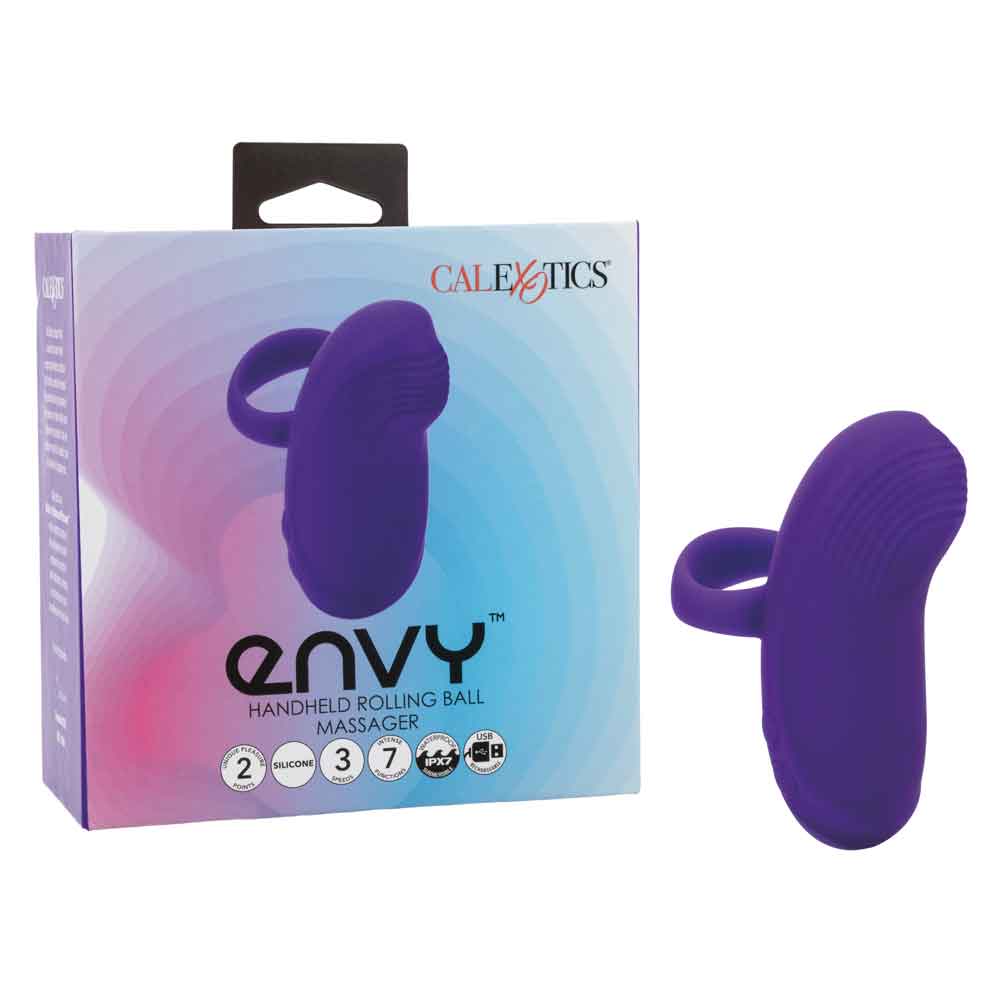 Envy™ Handheld Rolling Ball Massager Purple Silicone Waterproof with 3 Speeds and 7 Functions, USB Rechargeable, 60 to 100 Minutes Runtime Finger Stimulator