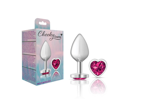 Cheeky Charms Silver Metal Butt Plug with Heart Pink Jewel Medium Pink > Anal Range > Jewel Butt Plugs