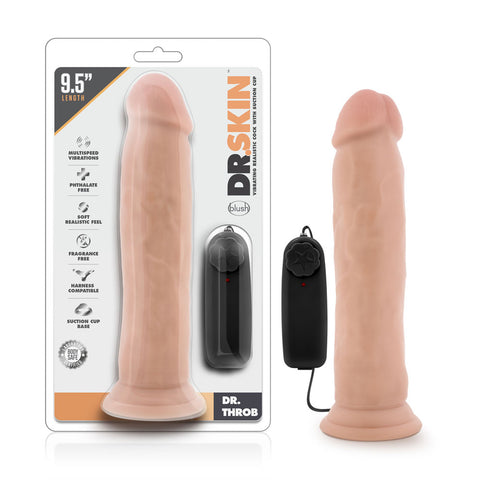 Dr Skin Dr Throb 9.5in Vibrating Realistic Cock Vanilla Suction Cup > Vibrators > Realistic Vibrators
