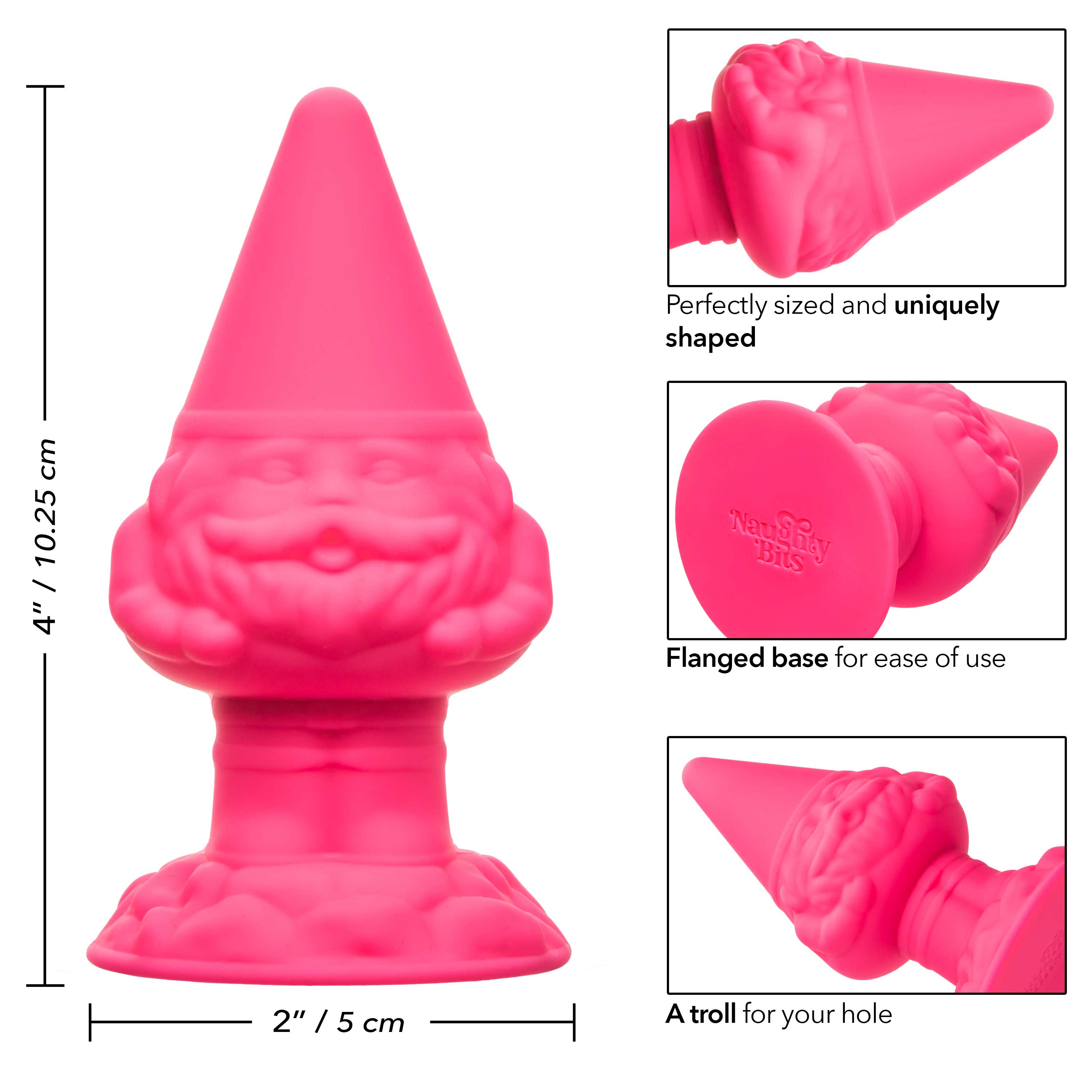 Naughty Bits Anal Gnome Gnome Butt Plug in Pink Silicone, 2 Inch Diameter > Anal Range > Butt Plugs