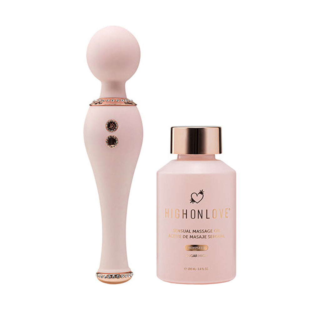 HighOnLove Objects of Luxury Gift Set with CBD Sensual Massage Oil and Bedazzled Silicone Body Wand > Essentials > Massage Gift Set