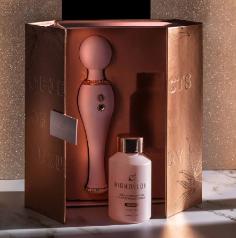 HighOnLove Objects of Luxury Gift Set with CBD Sensual Massage Oil and Bedazzled Silicone Body Wand > Essentials > Massage Gift Set