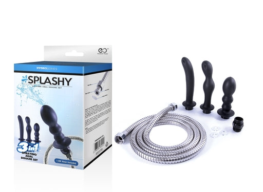 Hydro Series Splashy 3 Butt Plugs with Hose Kit Stainless Steel Spraying Anal Douche Set 3 in 1 with 1 Meter Universal Water Hose Default Title Douches