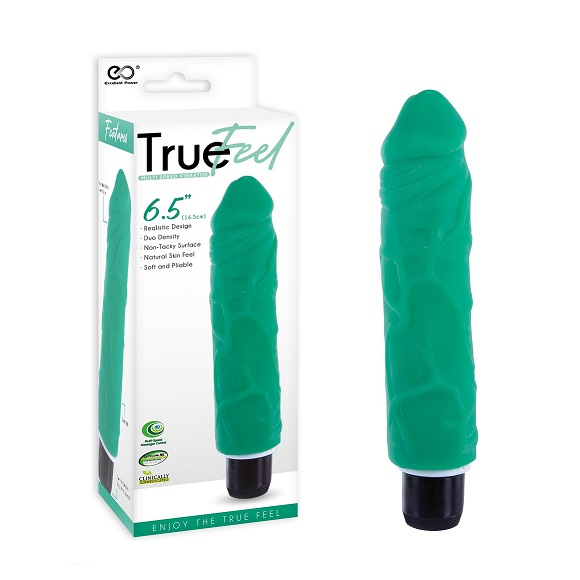 True Feel 6.5 Inch Green Realistic Vibrator with Duo Density and Multiple Vibration Speeds Default Title DONGS Vibrating