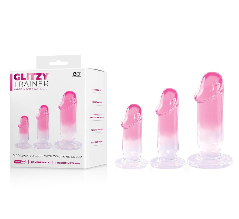 Glitzy Trainer 3 in 1 Dong Kit Pink with 3 Graduated Sizes and Two Tone Color Secondary image