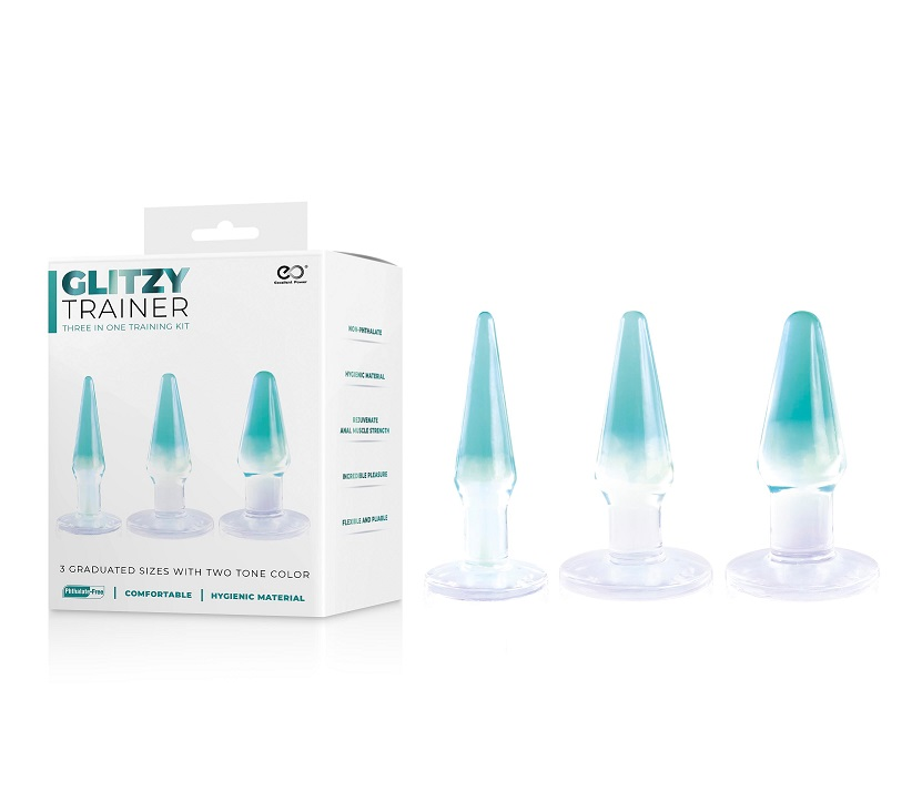 Glitzy Trainer 3 in 1 Dong 5 Inch Kit Blue with Three Graduated Sizes and Two Tone Color Default Title DONGS