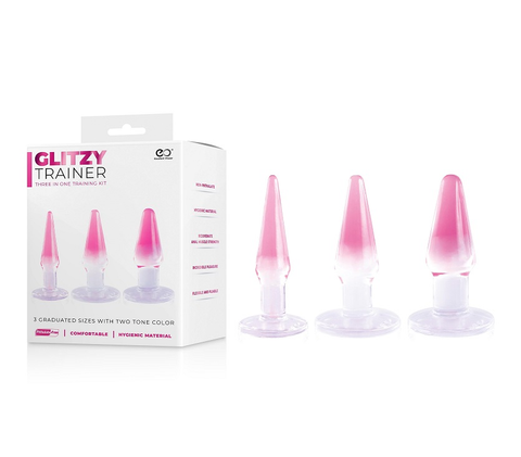Glitzy Trainer 3 in 1 Dong 5 Inch Kit Pink with 3 Graduated Sizes and Two Tone Color Default Title DONGS