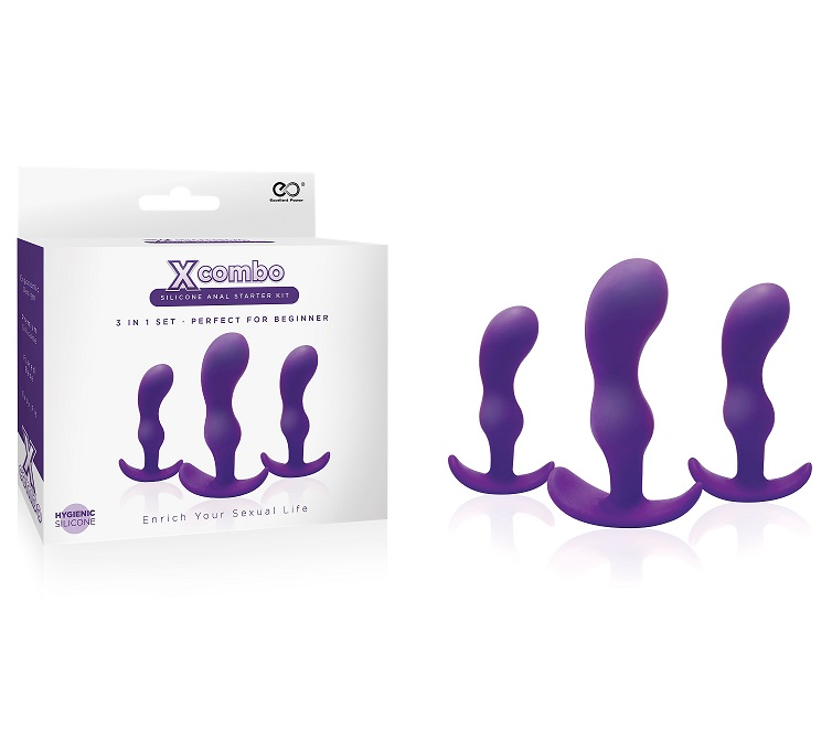 X Combo 3pc Purple Silicone Butt Plug Set with 3 Sizes Ergonomic Design Default Title > Anal Range > Butt Plug Kits