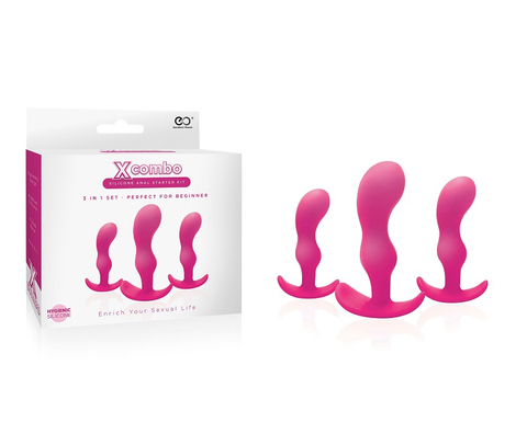 X Combo 3pc Pink Silicone Butt Plug Set with Ergonomic Design and Three Sizes Default Title > Anal Range > Butt Plug Kits