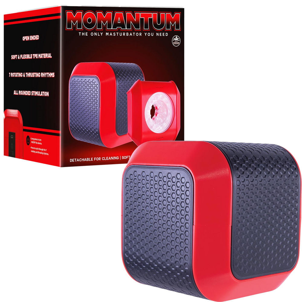 Momantum Rotating and Thrusting Masturbator Black and Red Automatic Stroker with Open-Ended Nubby Textured Sleeve Default Title Strokers - Auto