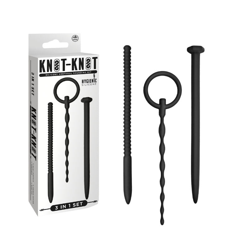 Knot Knot Silicone Urethral Plug Set 3 In 1 Black Silicone Urethral Sounds 4.9-6 Inch Length 0.1-0.3 Inch Diameter Default Title Sounding Rods