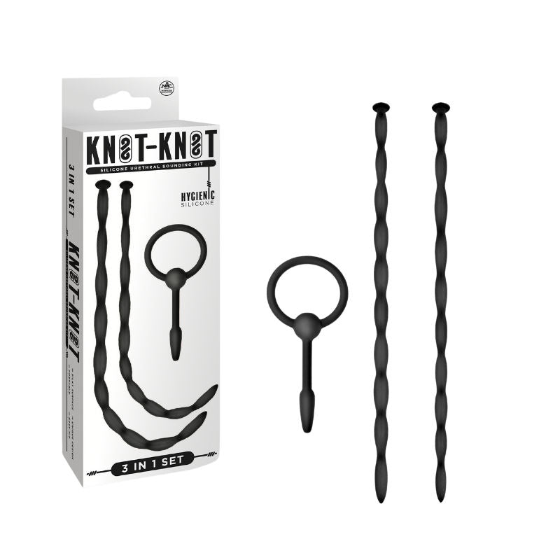 Knot Knot Silicone Urethral Plug Set 3-Piece Black Silicone Urethral Sounds with Small Ring-End and Beaded Designs Default Title Sounding Rods