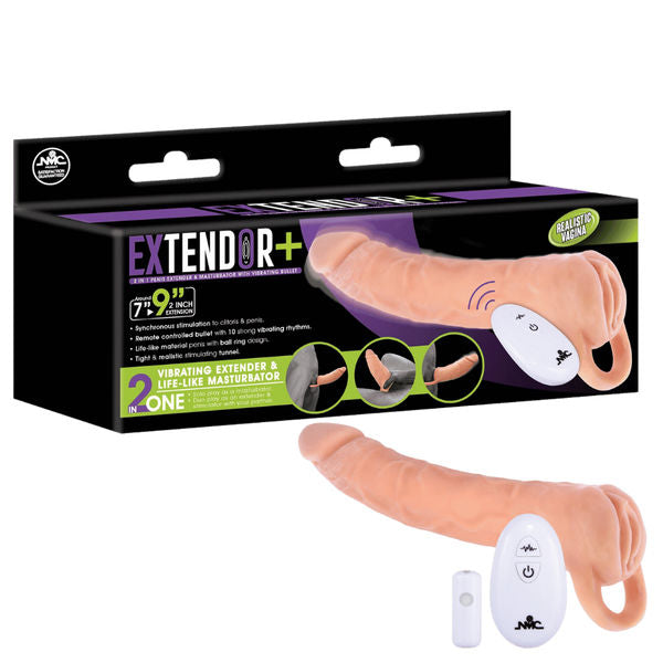Extendor+ 9 Inch Flesh Sleeve (Wireless Remote Control) – Vibrating Penis Extender Sleeve and Vagina Stroker Masturbator Default Title > Sex Toys For Men > Penis Sleeves