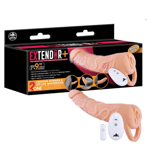 Extendor+ 9 Inch Flesh Extension Sleeve – Vibrating Penis Extender Sleeve with Wireless Remote Control Default Title > Sex Toys For Men > Penis Sleeves