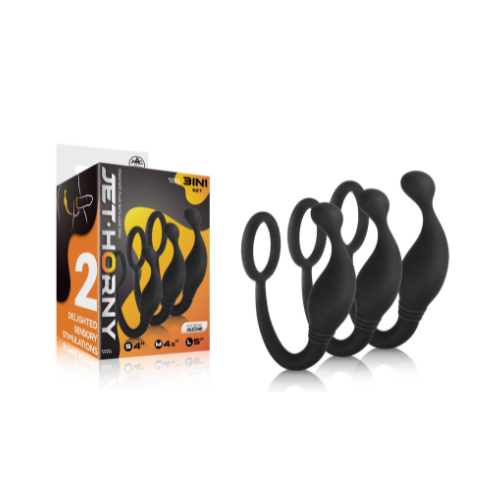 Jet Horny Silicone Prostate Plug Set 3 in 1 Black Flexible Stretchable Silicone Small 4 Inch Medium 4.5 Inch Large 5 Inch Rings Default Title Prostate Tools