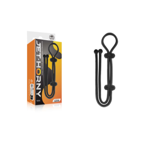 Jet Horny Lasso Adjustable Black Silicone Cock Ornament with Ball Strap 25 Inch Total Length Default Title COCK RINGS