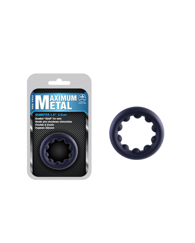 Maximum Metal – Sleek Beaded Metal Cock Ring 35 Mm Diameter Black COCK RINGS