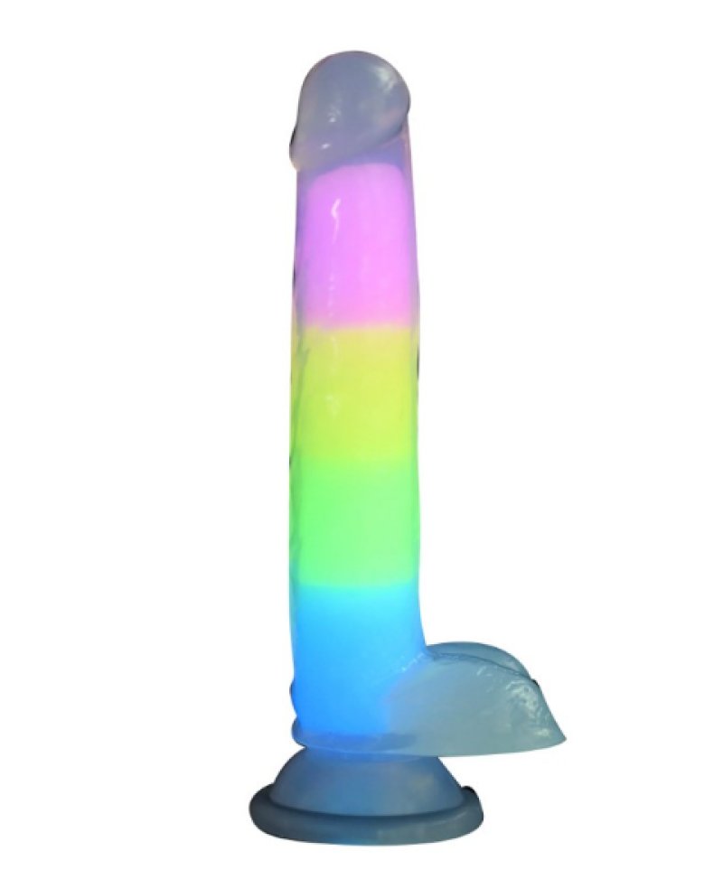 Lollicock 7 Inch Glow in the Dark Rainbow Silicone Dildo with Balls Rainbow Glow