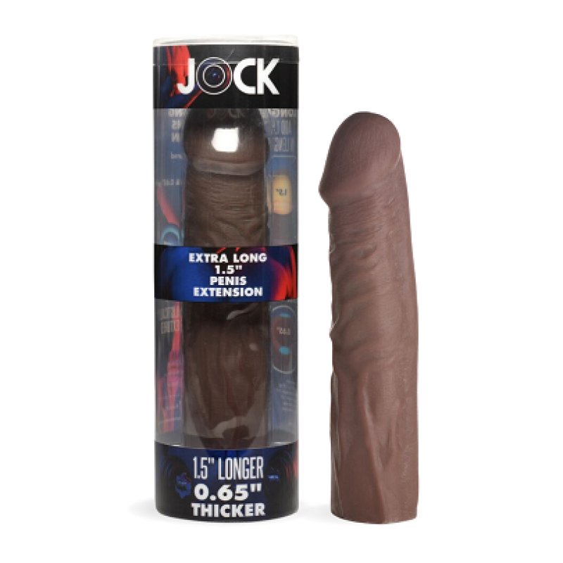 JOCK Extra Long 1.5 Inch Dark Penis Extension Sleeve with Realistic Texture