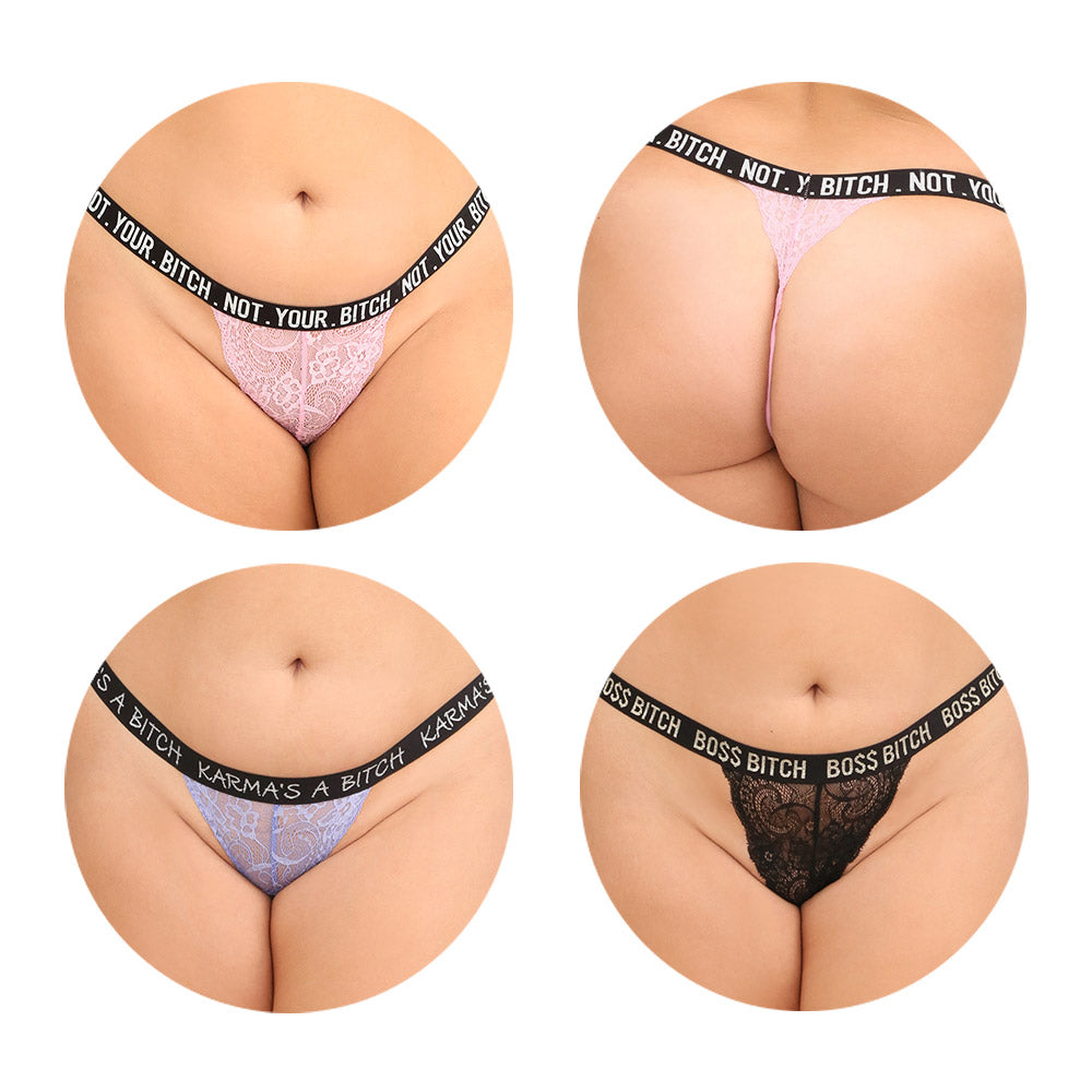 3 Piece Lace Thong Panty Set with Bold Elastic Bands Queen Size Secondary image
