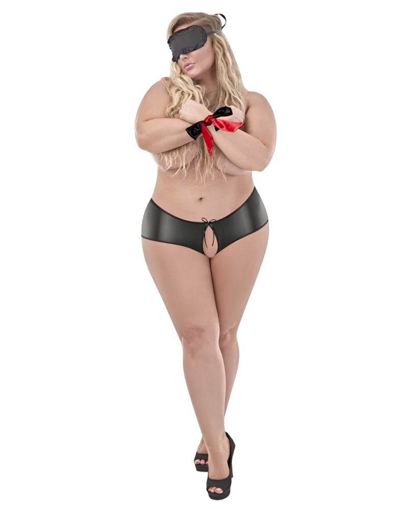 Bondage Set Split Back Liquid Onyx Black Booty Short Queen Size > Clothes > Costumes > Womens