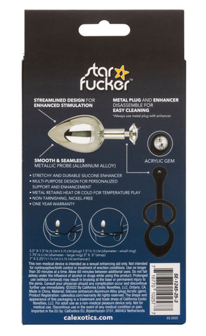 Star Fucker XL Teardrop Plug Black Silicone and Silver Metal Dual Enhancer with Sparkling Gem Accent > Anal Range > Prostate Plugs