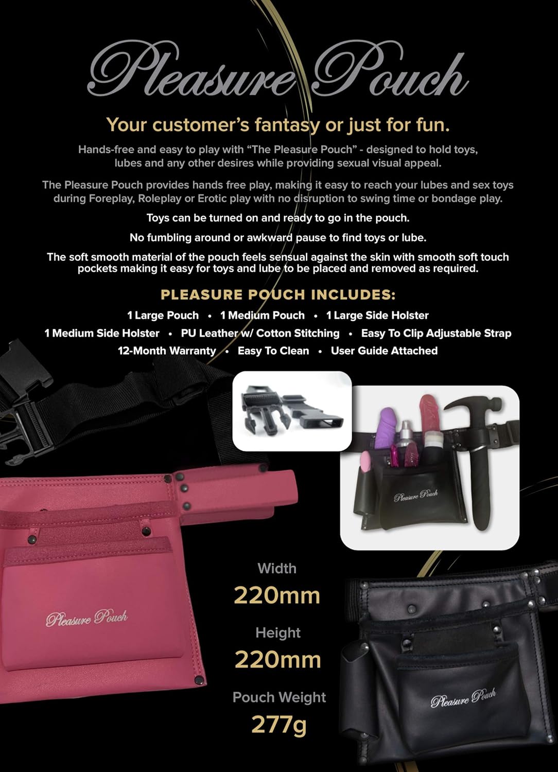 Love Hamma Black Pleasure Pouch Adjustable Hands-Free Storage Belt > Clothes > Unisex Leather