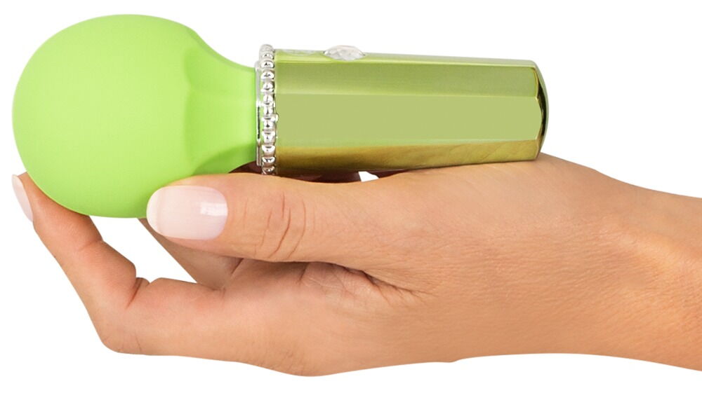 Mini Wand Lemon Massage Wand 12.7 cm in Fresh Sorbet Green with 10 Powerful Vibration Modes and Glitter Stone Button Secondary image
