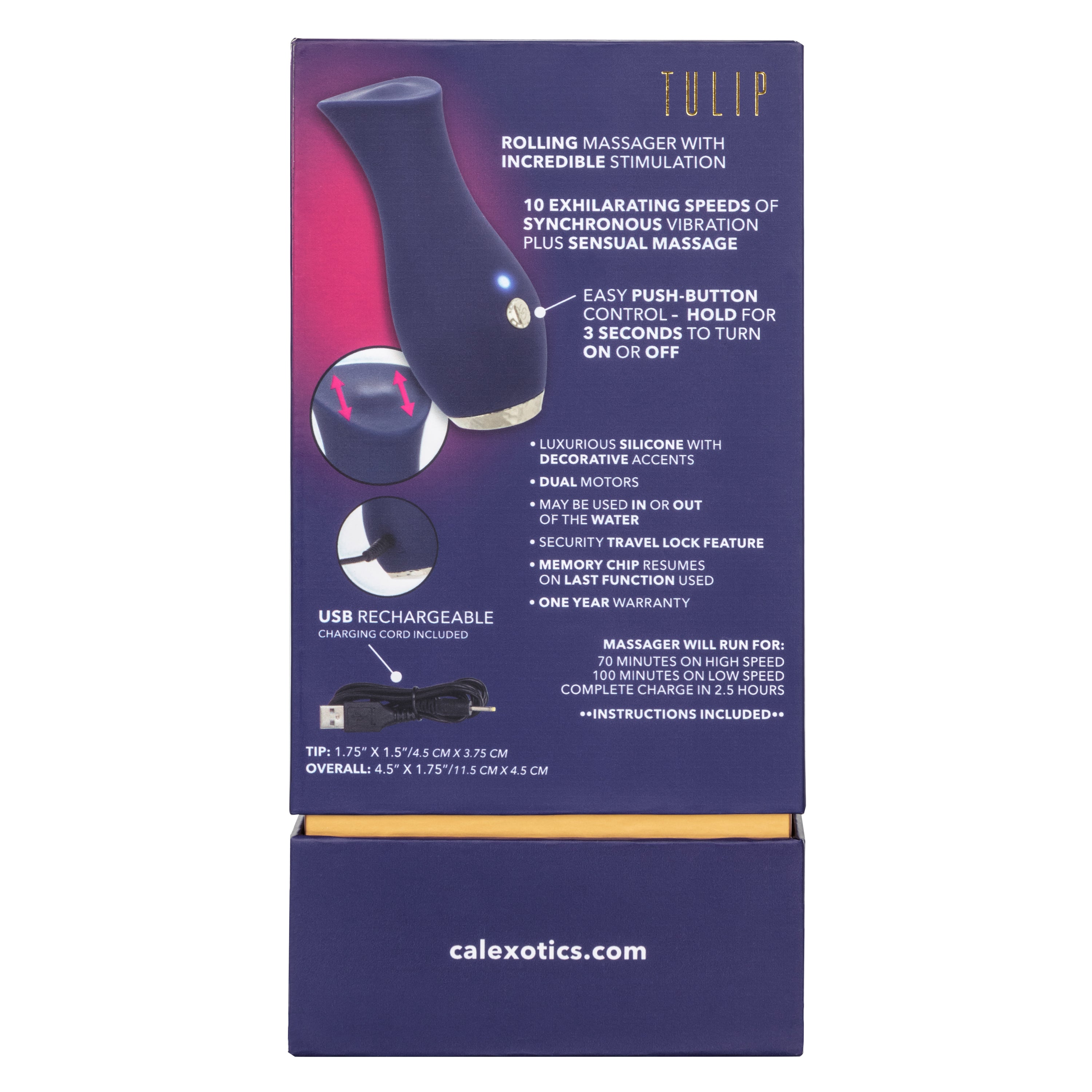 Chic Tulip Waterproof Dual Motor Rolling Massager in Navy Blue with 10 Speeds and Rechargeable Default Title > Sex Toys For Ladies > Rose Stimulators