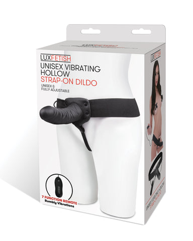 Lux Fetish Unisex Black Vibrating Hollow Strap-On Dildo 6" inch > Dildos > Hollow Strap Ons